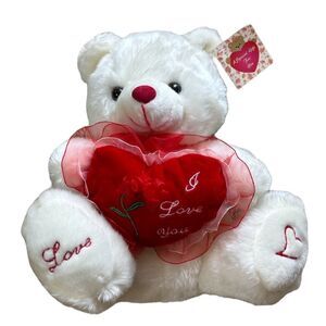 NWT Vtg  White “I Love You” Teddy Bear 10” Plush Gift stuffed animal
